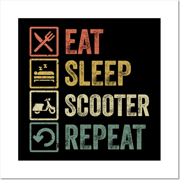 Funny eat sleep scooter repeat retro vintage gift Wall Art by Lyume